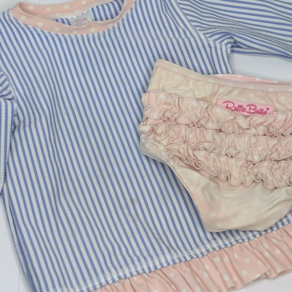 Ruffle Butts Polka Dot Stripe 2 Piece Bathing Suit 4T - Picture 1 of 8